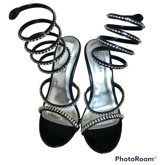 FREDERICK'S OF HOLLYWOOD WOMEN'S SANDALS SIZE 8 BLACK 4.5"HIGH HEEL STILLETO - Picture 1 of 11